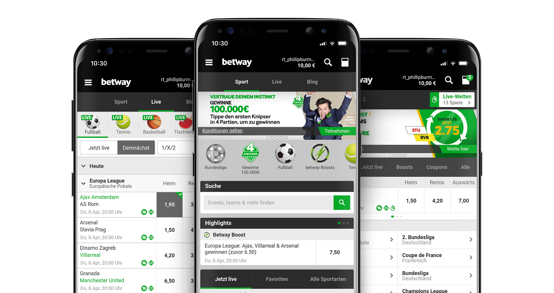 Die betway App ermöglicht es dir, überall und jederzeit deine Lieblingssportarten abzurufen.